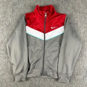 Kids Nike Track Jacket Red Gray Full Zip Up Athletic Size‎ 4 Boys Logo Sports